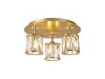 Fonte Round 3 Light G9 35cm Flush Light French Gold / Clear Crystal Shade