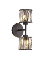 Fonte 2 Light G9 Switched Up / Down Wall Lamp Satin Black / Smoke Crystal Shade