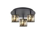 Fonte Round 3 Light G9 35cm Flush Light Satin Black / Smoke Crystal Shade