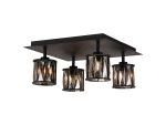 Fonte Square 4 Light G9 40cm Flush Light Satin Black / Smoke Crystal Shade