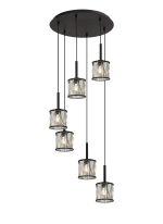 Fonte 40cm 6 Light G9 2.5m Round Multiple Pendant Sand Black / Clear Crystal Shade