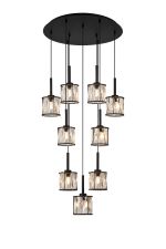 Fonte 50cm 9 Light G9 2.5m Round Multiple Pendant Sand Black / Clear Crystal Shade