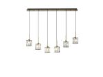 Fonte 6 Light G9 2m Linear Pendant Antique Brass / Clear Crystal Shade