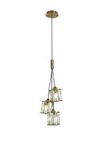 Fonte 12cm 3 Light G9 2m Cluster Pendant Antique Brass / Clear Crystal Shade