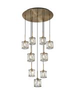 Fonte 50cm 9 Light G9 2.5m Round Multiple Pendant Antique Brass / Clear Crystal Shade