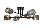 Fonte 69cm 6 Light G9 Crossed Arm Semi Flush Sand Black / Smoked Crystal Shade