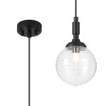 Notte 12cm Pendant, 1 Light G9, IP44, Satin Black/Clear Ribbed Round Glass