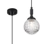 Notte 12cm Pendant, 1 Light G9, IP44, Satin Black/Clear Cross Pattern Round Glass