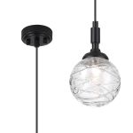 Notte 12cm Pendant, 1 Light G9, IP44, Satin Black/Clear Dune Effect Round Glass