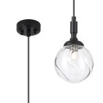 Notte 12cm Pendant, 1 Light G9, IP44, Satin Black/Clear Waved Round Glass