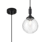 Notte 12cm Pendant, 1 Light G9, IP44, Satin Black/Clear Swirl Round Glass