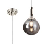 Notte 12cm Pendant, 1 Light G9, IP44, Polished Nickel/Smoke Smooth Round Glass