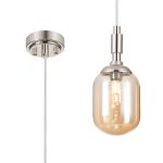Notte 9cm Pendant, 1 Light G9, IP44, Polished Nickel/Amber Smooth Tubular Glass