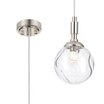 Notte 12cm Pendant, 1 Light G9, IP44, Polished Nickel/Clear Waved Round Glass
