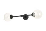 Notte Ceiling/Wall Light Linear, 2 Light G9, IP44, Satin Black/Clear Ribbed Round Glass