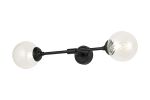 Notte Ceiling/Wall Light Linear, 2 Light G9, IP44, Satin Black/Clear Swirl Round Glass