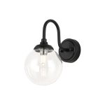 Notte Curved Arm Wall Light, 1 Light G9, IP44, Satin Black/Clear Smooth Round Glass