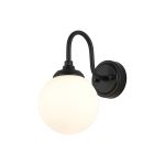 Notte Curved Arm Wall Light, 1 Light G9, IP44, Satin Black/Opal Smooth Round Glass