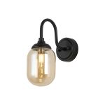 Notte Curved Arm Wall Light, 1 Light G9, IP44, Satin Black/Amber Smooth Tubular Glass