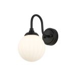 Notte Curved Arm Wall Light, 1 Light G9, IP44, Satin Black/Opal Round Segment Glass