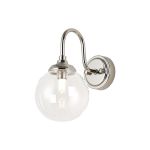 Notte Curved Arm Wall Light, 1 Light G9, IP44, Polished Nickel/Clear Smooth Round Glass