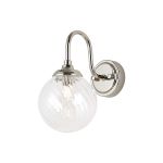 Notte Curved Arm Wall Light, 1 Light G9, IP44, Polished Nickel/Clear Swirl Round Glass
