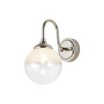 Notte Curved Arm Wall Light, 1 Light G9, IP44, Polished Nickel/White Two-Tone Snow Specks Round Glass
