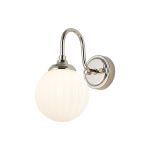 Notte Curved Arm Wall Light, 1 Light G9, IP44, Polished Nickel/Opal Round Segment Glass