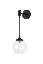 Notte Adjustable Wall Light, 1 Light G9, IP44, Satin Black/Clear Swirl Round Glass