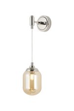 Notte Adjustable Wall Light, 1 Light G9, IP44, Polished Nickel/Amber Smooth Tubular Glass
