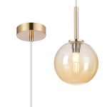 Gana 12cm Adjustable Pendant, 1 Light G9, IP44, Brass Gold/Amber Smooth Round Glass