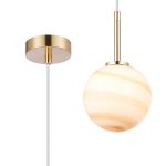 Gana 12cm Adjustable Pendant, 1 Light G9, IP44, Brass Gold/Brown Round Marble Effect Glass