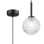 Gana 12cm Adjustable Pendant, 1 Light G9, IP44, Satin Black/Clear Cross Pattern Round Glass
