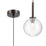 Gana 12cm Adjustable Pendant, 1 Light G9, IP44, Bronze/Clear Swirl Round Glass