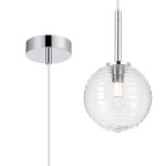 Gana 12cm Adjustable Pendant, 1 Light G9, IP44, Polished Chrome/Clear Ribbed Round Glass
