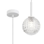 Gana 12cm Adjustable Pendant, 1 Light G9, IP44, Satin White/Clear Cross Pattern Round Glass