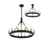 Stella 66cm Semi Flush/Pendant, 12 Light E14, Satin Black/Brass