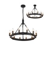 Stella 66cm Semi Flush/Pendant, 12 Light E14, Satin Black/Pewter