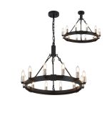 Stella 66cm Semi Flush/Pendant, 12 Light E14, Satin Black/Polished Nickel