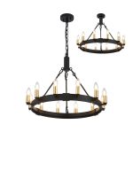 Stella 66cm Semi Flush/Pendant, 12 Light E14, Satin Black/Satin Gold