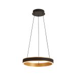 Chiara 40cm Round Pendant, 36W LED, Remote Control Tuneable White 3000-6000K, 2200lm, Black Faux Leather/Brushed Gold, 3yrs Wrnty