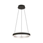 Chiara 40cm Round Pendant, 36W LED, Remote Control Tuneable White 3000-6000K, 2200lm, Black Faux Leather/Brushed Antique Silver, 3yrs Wrnty
