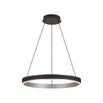 Chiara 59cm Round Pendant, 45W LED, Remote Control Tuneable White 3000-6000K, 3000lm, Black Faux Leather/Brushed Antique Silver, 3yrs Wrnty