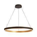 Chiara 80cm Round Pendant, 70W LED, Remote Control Tuneable White 3000-6000K, 4200lm, Black Faux Leather/Brushed Gold, 3yrs Wrnty