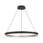 Chiara 80cm Round Pendant, 70W LED, Remote Control Tuneable White 3000-6000K, 4200lm, Black Faux Leather/Brushed Antique Silver, 3yrs Wrnty