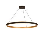 Chiara 1m Round Pendant, 90W LED, Remote Control Tuneable White 3000-6000K, 4500lm, Black Faux Leather/Brushed Gold, 3yrs Wrnty