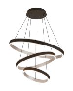 Chiara 3 Tier 80+60+40cm Round Pendant, 180W LED, R/Cntrl Tuneable White 3000-6000K, 9000lm, Black Faux Leather/Brushed Antique Silver, 3yr Wrnty