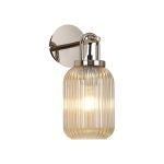 Urasawa Wall Light Switched, 1 x E27, Polished Nickel With 14cm Tubular Ribbed Glass, Champagne