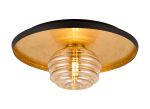 Ocaso 36cm Flush Ceiling/Wall Light, 1 Light G9, Gold Leaf/Coffee/Amber Rippled Glass Shade