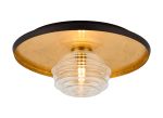 Ocaso 36cm Flush Ceiling/Wall Light, 1 Light G9, Gold Leaf/Coffee/Clear Rippled Glass Shade